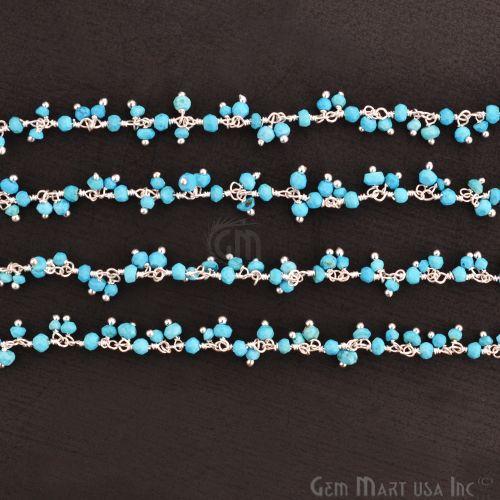 Turquoise Faceted Beads Silver Plated Cluster Dangle Rosary Chain (764242034735)