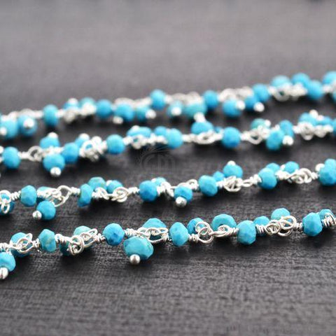 Turquoise Faceted Beads Silver Plated Cluster Dangle Rosary Chain (764242034735)