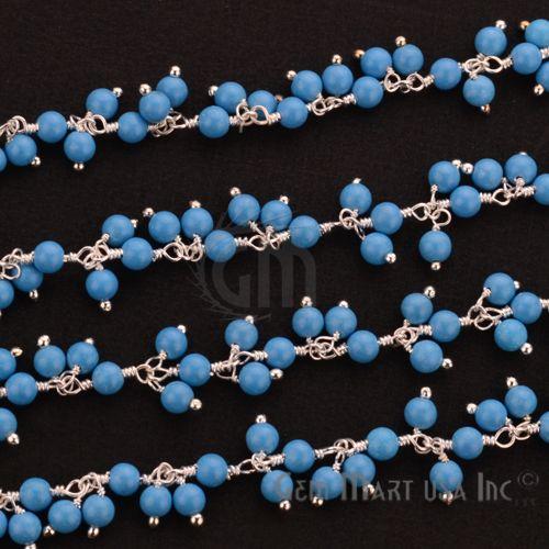 Turquoise Faceted Beads Silver Wire Wrapped Cluster Dangle Rosary Chain (764242460719)