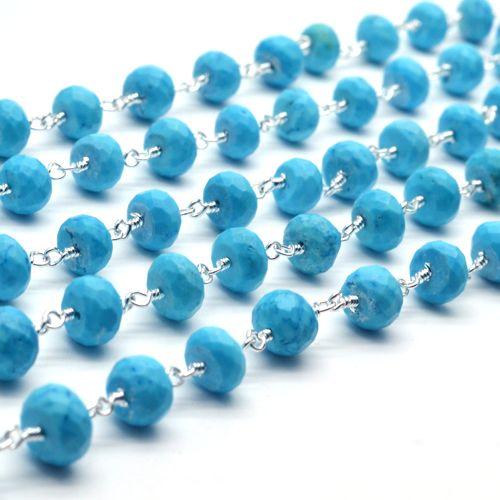 Turquoise Beads Chain, Silver Plated Wire Wrapped Rosary Chain (762750042159)