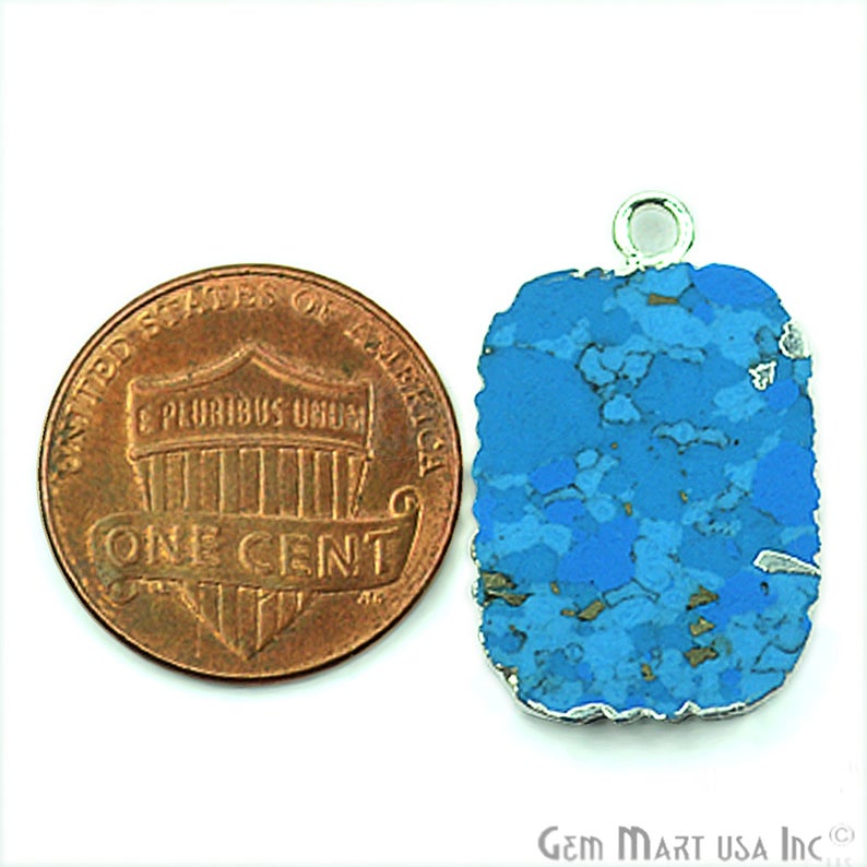 Turquoise Petite Flat 15x20mm Silver Electroplated Gemstone Link Connector Pendant - GemMartUSA