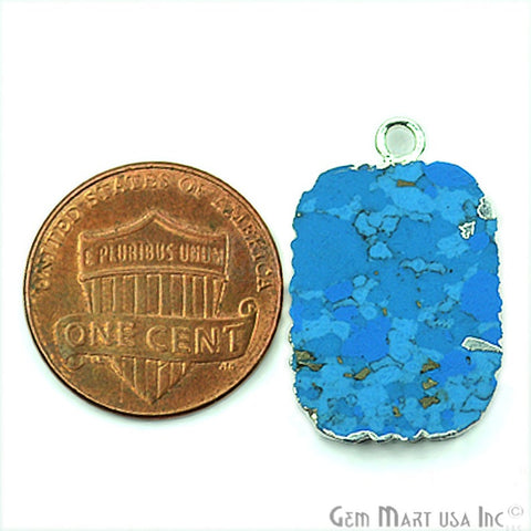 Turquoise Petite Flat 15x20mm Silver Electroplated Gemstone Link Connector Pendant - GemMartUSA