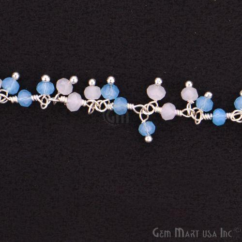 White & Blue Chalcedony Beads Silver Plated Cluster Dangle Chain (764243083311)