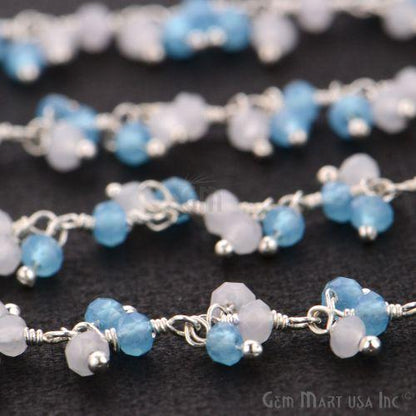 White & Blue Chalcedony Beads Silver Plated Cluster Dangle Chain (764243083311)