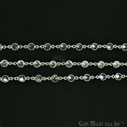 White Zircon 5mm Round Silver Plated Bezel Continuous Connector Chain