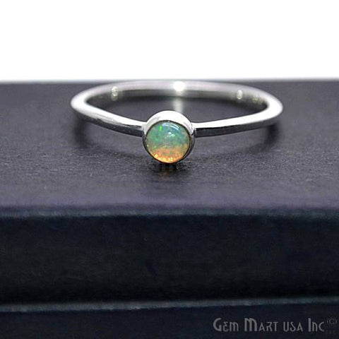 4mm Round White Opal Stackable Band Ring - Ring Size 8US - GemMartUSA