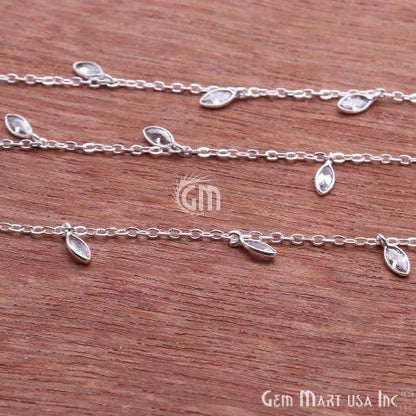 White Zircon Bezel Silver Plated Dangle Fancy Rosary Chain