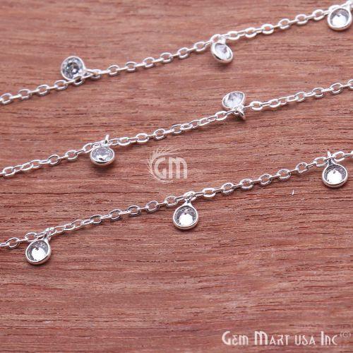 White Zircon Bezel Silver Plated Dangle Fancy Rosary Chain