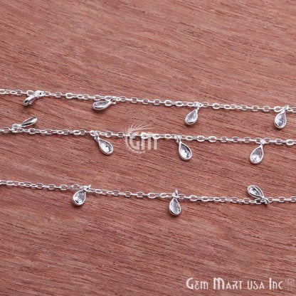 White Zircon Bezel Silver Plated Dangle Fancy Rosary Chain