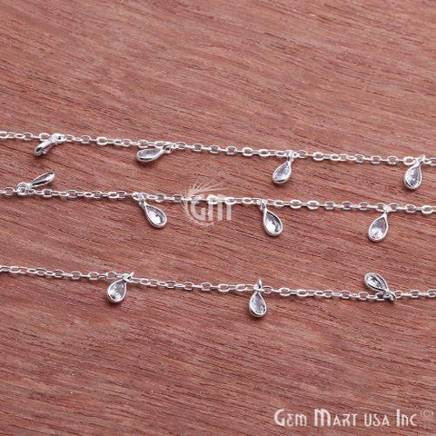 White Zircon Bezel Silver Plated Dangle Fancy Rosary Chain