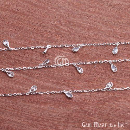 White Zircon Bezel Silver Plated Dangle Fancy Rosary Chain