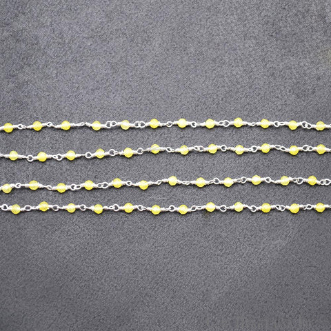 Yellow Chalcedony Silver Plated Wire Wrapped Gemstone Beads Rosary Chain (762800275503)