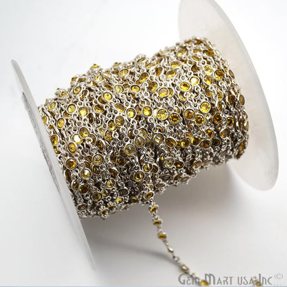 Yellow Zircon 4mm Round Silver Continuous Connector Chain