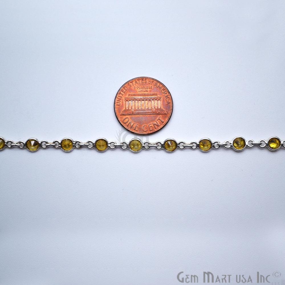 Yellow Zircon 4mm Round Silver Continuous Connector Chain