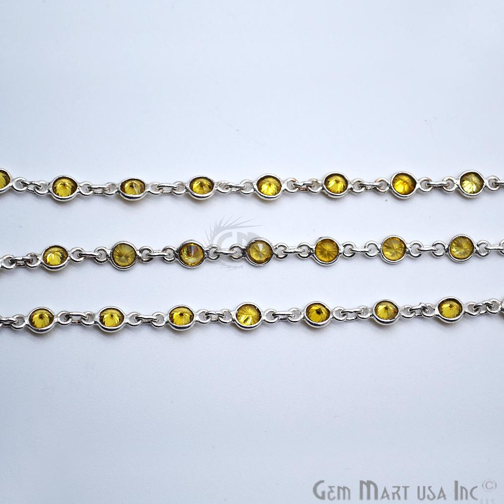 Yellow Zircon 4mm Round Silver Continuous Connector Chain