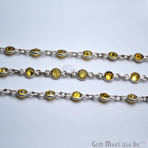 Yellow Zircon 4mm Round Silver Continuous Connector Chain