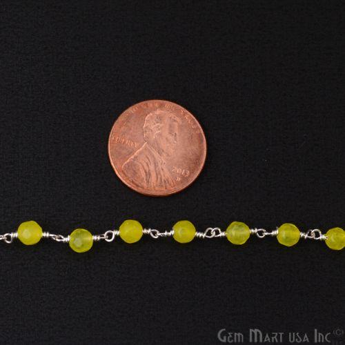 Yellow Jade Beads Silver Plated Wire Wrapped Rosary Chain (763683242031)
