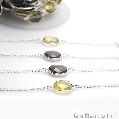 Smoky With Lemon Topaz 10-15mm Silver Plated Bezel Link Connector Chain