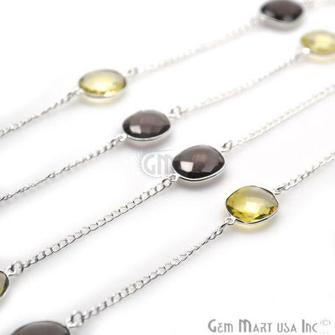 Smoky With Lemon Topaz 10-15mm Silver Plated Bezel Link Connector Chain