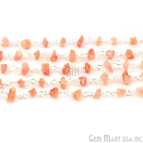 Sun Stone 4-6mm Nugget Chip Beads Silver Plated Rosary Chain (763979431983)