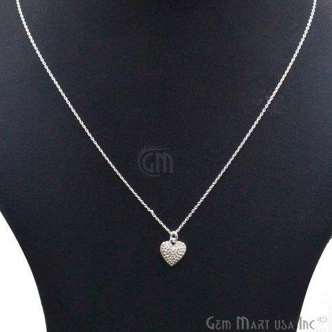 Heart Shape Cubic Zircon Charm Pendant 18 Inch Long Necklace Chain (Pick your Plating) - GemMartUSA