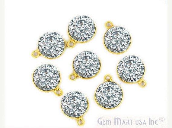 Titanium Druzy 10mm Round Bezel Connector (Pick Color, Bail, Plating) - GemMartUSA