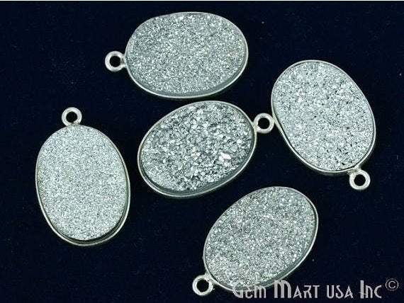 Titanium Druzy 13x18mm Oval Bezel Gemstone Connector (Pick Your Color, Bail, Plating) - GemMartUSA