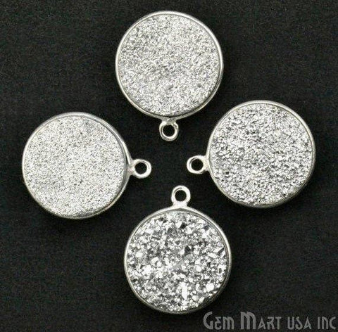 Natural Titanium Druzy 14mm Round Silver Single Bail Gemstone Connector