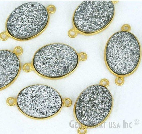 Titanium Druzy 12x16mm Oval Gold Plated Double Bail Gemstone Connector