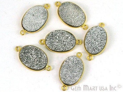 Titanium Druzy 13x18mm Oval Bezel Gemstone Connector (Pick Your Color, Bail, Plating) - GemMartUSA