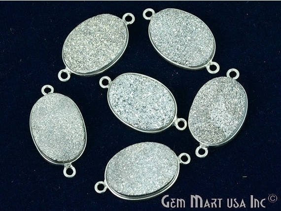 Titanium Druzy 13x18mm Oval Bezel Gemstone Connector (Pick Your Color, Bail, Plating) - GemMartUSA