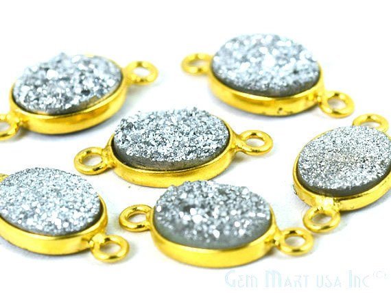 Titanium Druzy 8x10mm Oval Bezel Gemstone Connector (Pick Your Color, Bail, Plating) - GemMartUSA