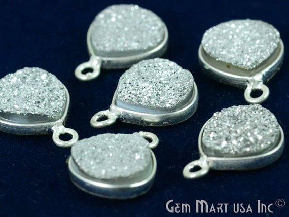 Natural Titanium Druzy 8mm Heart Shape Bezel Gemstone Connector (Pick Your Color, Bail, Plating) - GemMartUSA