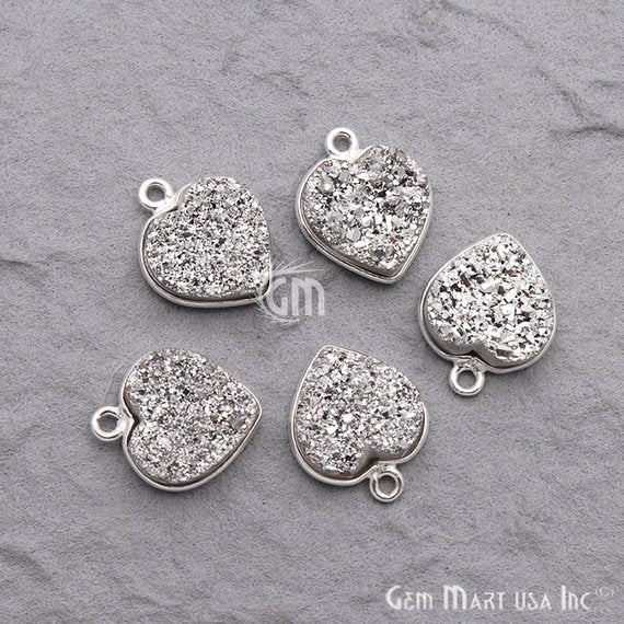 Natural Titanium Druzy 12mm Heart Single Bail Bezel Gemstone Connector (Pick Your Color, Plating) - GemMartUSA