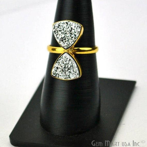Gold Plated 10mm Trillion Double Druzy Gemstone Statement Ring (12002) - GemMartUSA