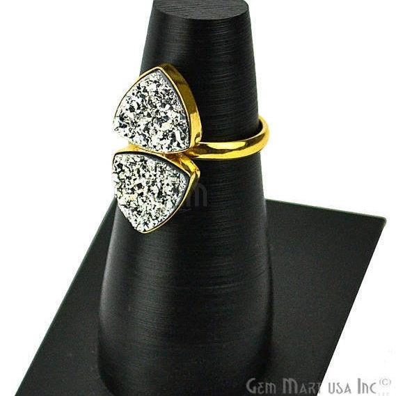 Gold Plated 10mm Trillion Double Druzy Flat Gemstone Statement Ring - Ring Size 6US (12003) - GemMartUSA