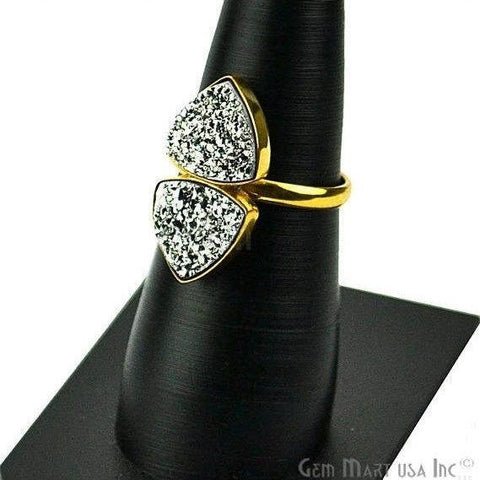 Gold Plated 10mm Trillion Double Druzy Flat Gemstone Statement Ring - Ring Size 7US (12004) - GemMartUSA