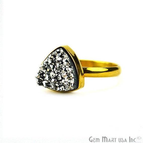 Gold Plated 10mm Trillion Shape Gemstone Druzy Statement Ring (12006-1) - GemMartUSA