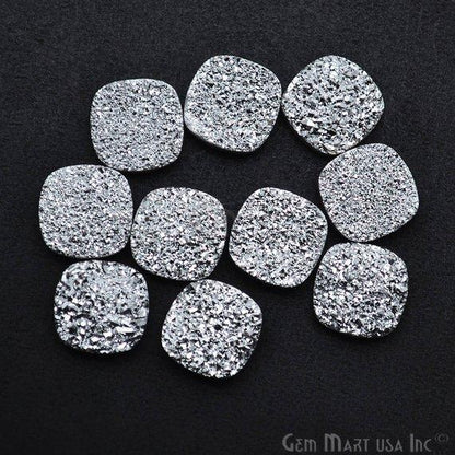 Silver Druzy, Druzy Cabochon, 14mm Cushion Shaped Druzy, Cabochon, Loose Druzy Stone (SZ-80003) - GemMartUSA