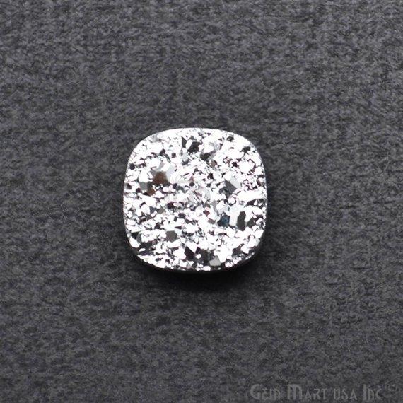 Silver Druzy, Druzy Cabochon, 8mm Cushion Shaped Druzy, Cabochon, Loose Druzy Stone (SZ-80036) - GemMartUSA