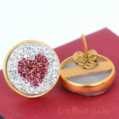 Round Shape 16mm Gold Plated Druzy Stud Earrings (Pick your Gemstone) (90001-2) - GemMartUSA