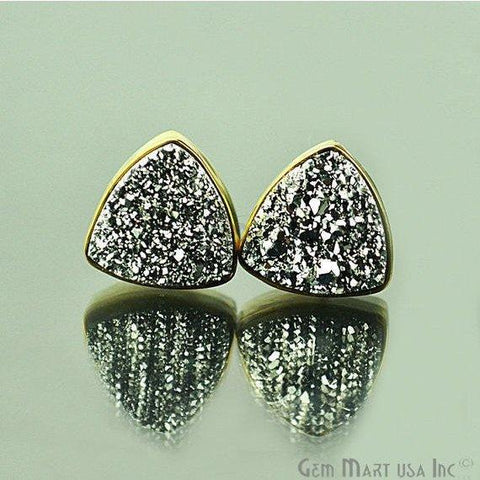 Trillion Shape 10mm Gold Plated Druzy Stud Earrings (Pick your Gemstone) - GemMartUSA