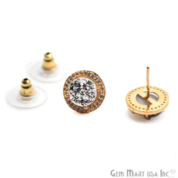 Round Shape 8mm Gold Plated Cubic Zircon Druzy Stud Earrings (Pick your Gemstone) (90036-1) - GemMartUSA