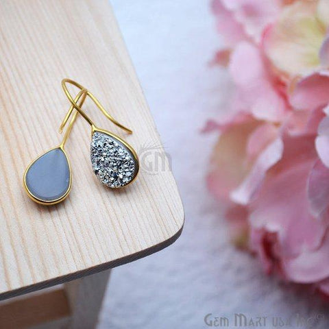 Druzy Earring 15x12mm Pears Gold Plated Gemstone Dangle Hook Earring Choose Your Style - GemMartUSA