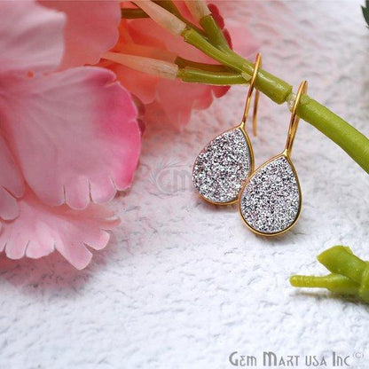 Pear Shape 17x13mm Gold Plated Druzy Hook Earrings (Pick your Gemstone) (90203-2) - GemMartUSA