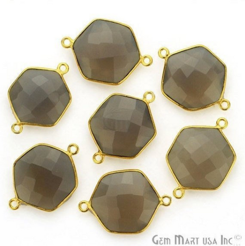 Hexagon 17x25mm Double Bail Gold Bezel Gemstone Connector