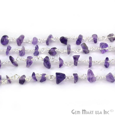 Amethyst Nugget Chip Beads Silver Plated Wire Wrapped Rosary Chain