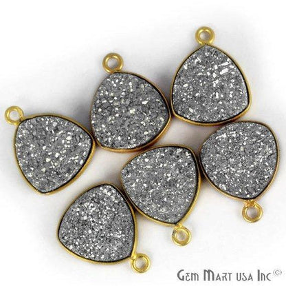 Natural Titanium Druzy 12mm Trillion Gold Plated Single Bail Gemstone Connector