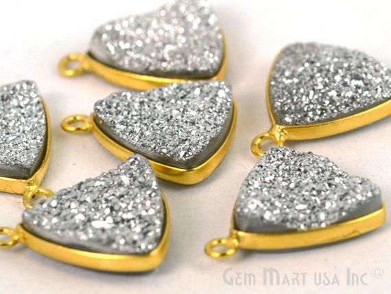Natural Titanium Druzy 14mm Trillion Gold Plated Single Bail Bezel Gemstone Connector