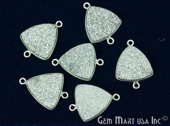 Natural Titanium Druzy 16mm Trillion Silver Plated Double Bail Gemstone Connector